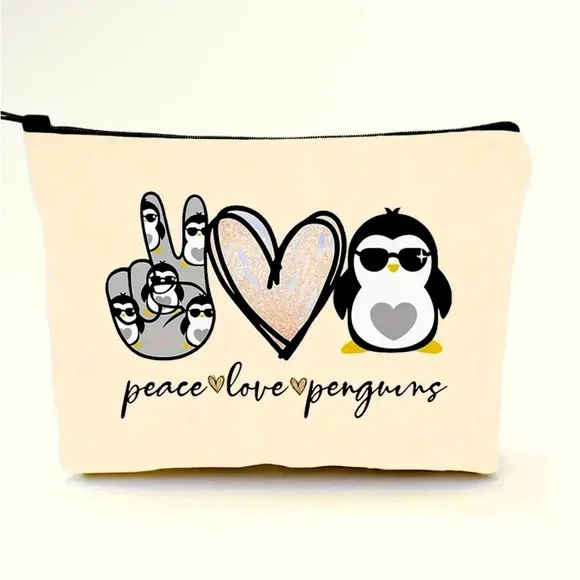 PENGUIN MAKEUP BAGS  NEW CHOICE OF DESIGN  2 SIDED ZIPPER TOP 4 DESIGNS - Picture 2 of 14